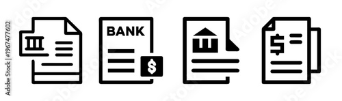 Set of four bank statement icons with different designs, outline vector graphics.