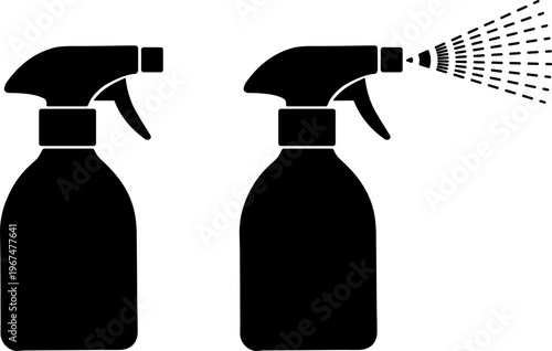 Spray bottles with different nozzle attachments for various cleaning applications