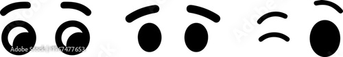 A sequence of stylized facial expressions showing various emotional states through eyebrows and eyes