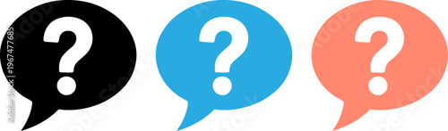 Three question mark speech bubbles in contrasting colors for user queries or unknowns