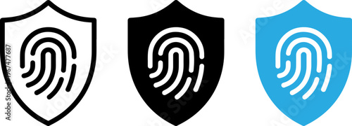 Three distinct fingerprint icons within shield emblems for security representation