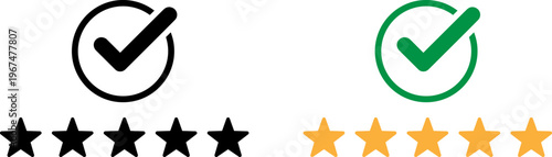 Comparison of approval indicators with black and green checkmarks alongside star ratings