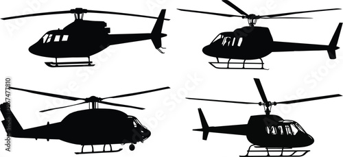 Helicopter Silhouette Set Vector