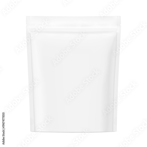 Realistic stand up pouch bag mockup with transparent shadow. Vector illustration isolated on white background. Ready for your design. EPS10.