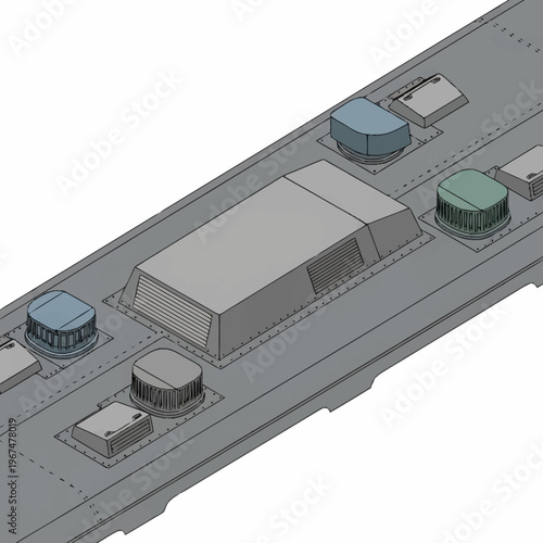 Isometric View of a Ships Deck with Various Structures.