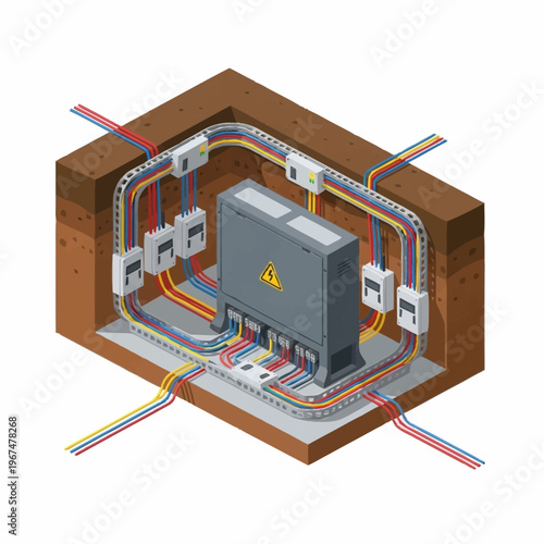 Isometric Electrical Distribution Box with Wiring and Connections.