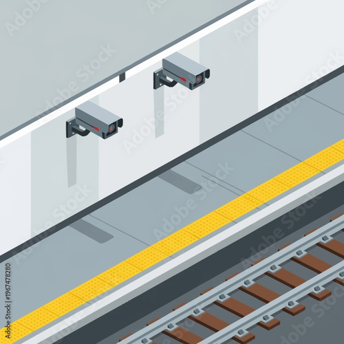 Security Cameras Overlooking Subway Platform with Tracks.