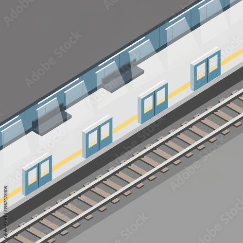 Isometric View of a Train Station Platform with Tracks.