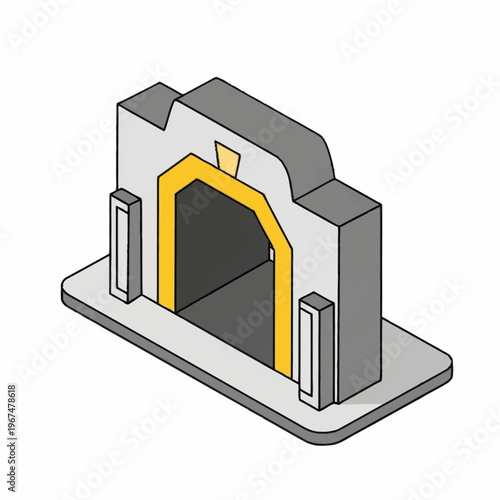 Isometric Illustration of a Fireplace with Yellow Accents.