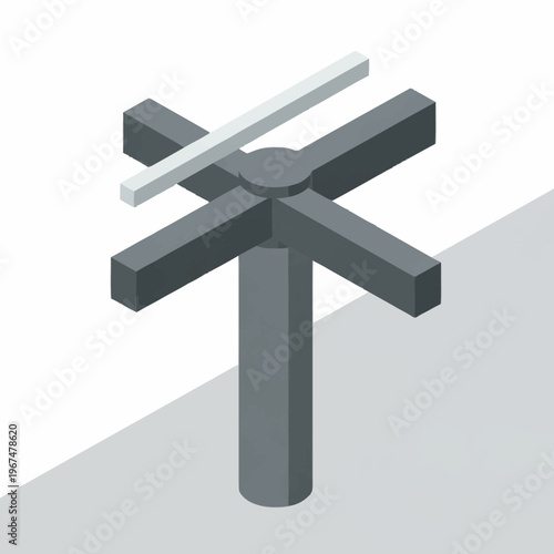 Isometric Illustration of a Gray and White Abstract Structure.