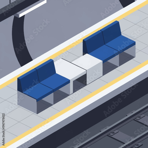 Isometric View of a Subway Platform with Seating.