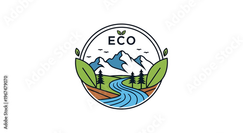 Eco friendly nature landscape with mountains and river.