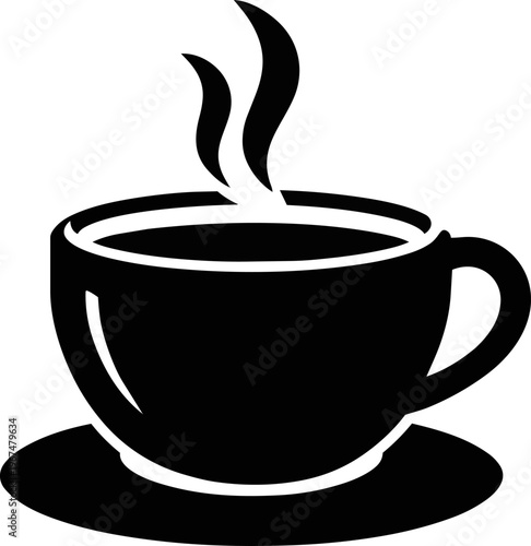 Coffee cup with saucer icon in clean flat vector style. Simple hot drink with steam, isolated on white background. Suitable for cafe, beverage, menu and restaurant design.