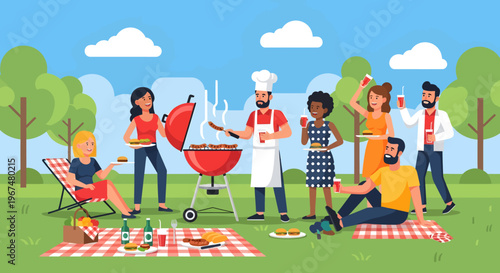 People enjoying a picnic barbecue outdoors.