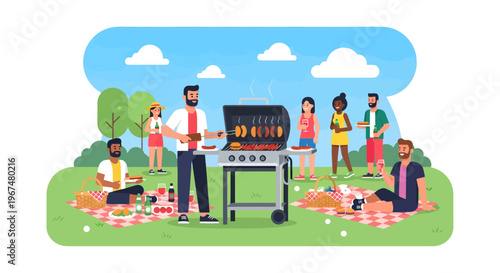 people having a picnic barbecue outdoors.