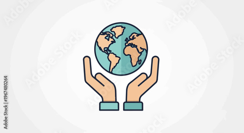 Hands holding planet earth globe symbol of care and protection.