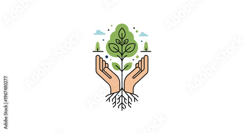 Hands nurturing a growing plant symbolizing environmental care and growth.