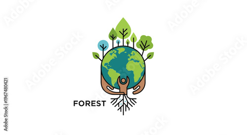 Illustration of Earth with trees and roots symbolizing forest growth.