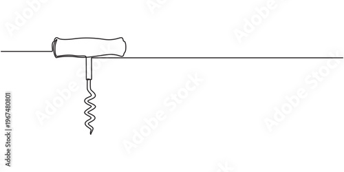 ACorkscrew continuous line. Bottle-screw or win bottle opener. Vector illustration, Vector abstract continuous one single simple line drawing icon of wine bottle opener in silhouette sketch, continuou
