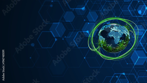 Green Digital Earth Background: Global Environmental Sustainability Concept 