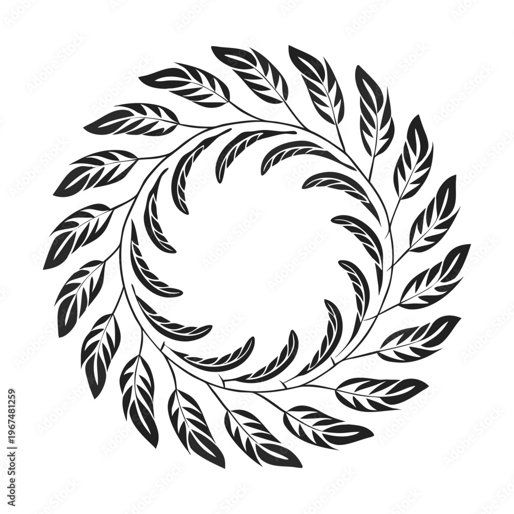 Obraz premium Black leaf wreath, circular foliage design, botanical vector, decorative border