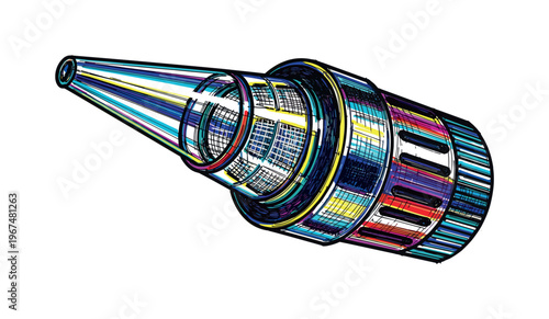 Colorful illustration of a wine aerator spout with a tapere design and internal mesh