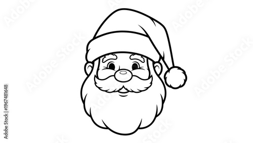 Cartoon illustration of santa claus face in outline style on white background