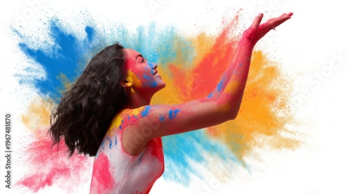 Celebrating Colors With Vibrant Powders During a Festival in a Lively Outdoor...