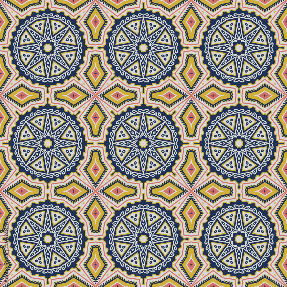 Fototapeta premium Decorative seamless ethnic stylized mosaic pattern, azulejos style