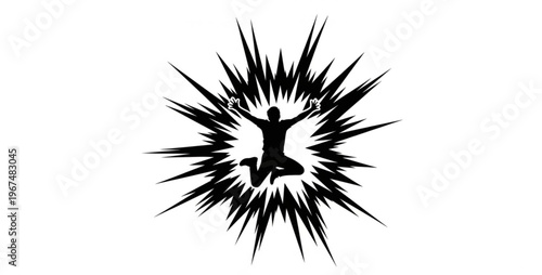 Explosion shape with person jumping SILHOUETTE VECTOR