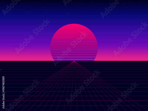 Vaporwave Sunset Abstract Neon Purple Pink Backdrop Design