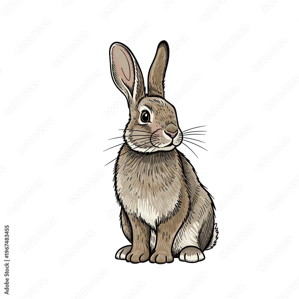 Fototapeta premium Brown rabbit sitting quietly on a transparent background 