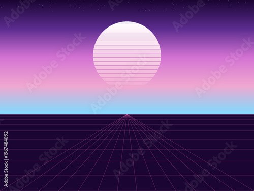 Outrun Sunset Synthwave Neon Landscape Wallpaper Art