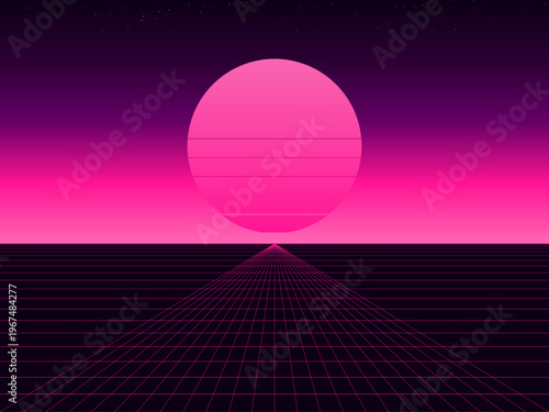 Vaporwave Sunset Abstract Neon Purple Pink Backdrop Design