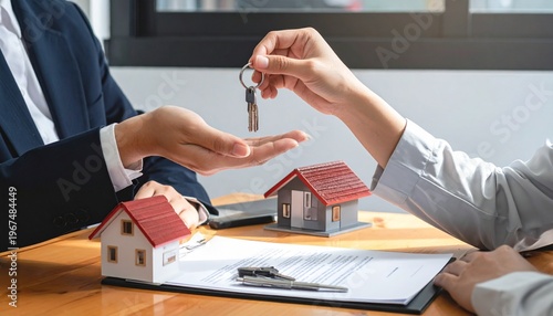 Handing Over House Keys Over Contract and Small House Model
