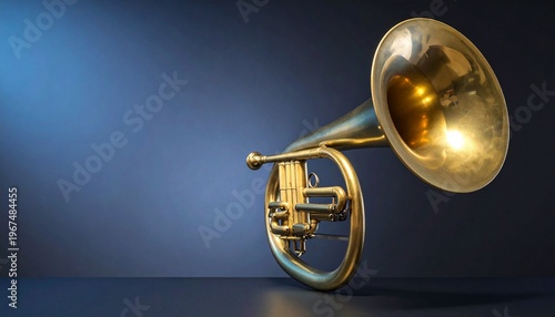 Golden Trumpet Floating on Dark Blue Background