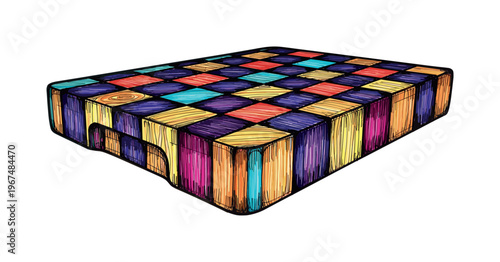 Colorful end grain butcher block cutting board with a checkerboard pattern
