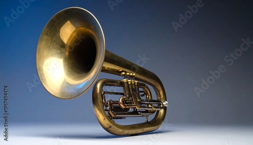 Golden Trumpet Floating on Dark Blue Background
