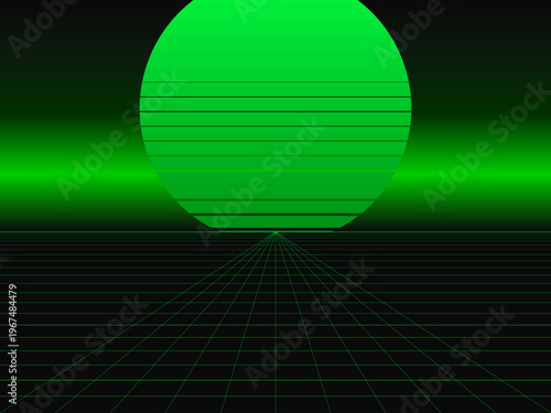 80s Retrowave Sun Horizon Perspective Grid Poster Art