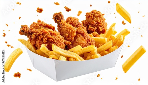 Crispy Fried Chicken and French Fries in White Box