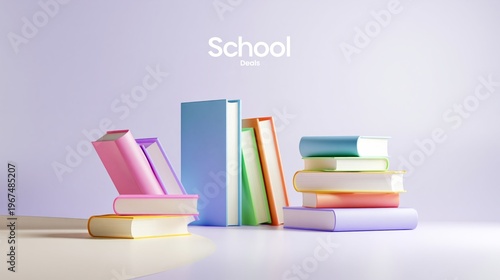 Colorful School Books Arranged on a Table With the Word School Visible in the...