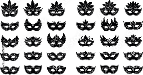 Carnival Masks with Feathers and Gems, Vibrant Party and Festival Mas