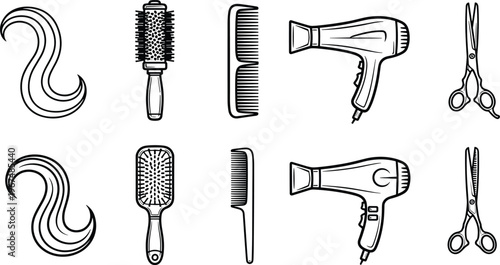 Set of hair styling tools with electric hair dryer and accessories