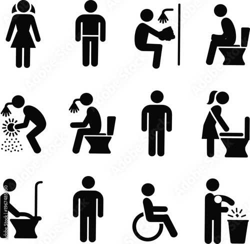 Black and white of people performing various daily activities and tasks daily life de