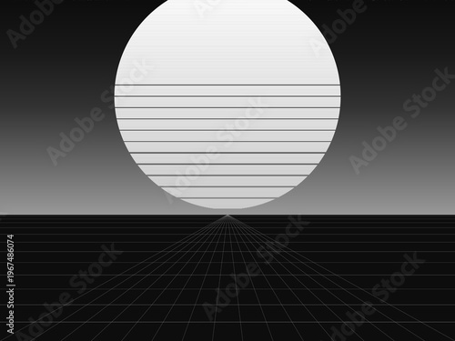 Outrun Sunset Synthwave Neon Landscape Wallpaper Art