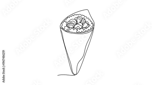 Sushi Day Temaki Hand Roll Continuous Line Art – Japanese Food Minimal Vector Illustration