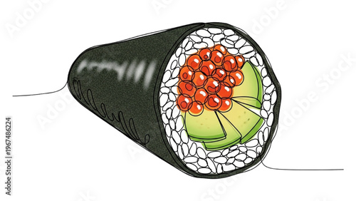 Sushi Day Temaki with Caviar Color Illustration – Premium Japanese Hand Roll Food Design
