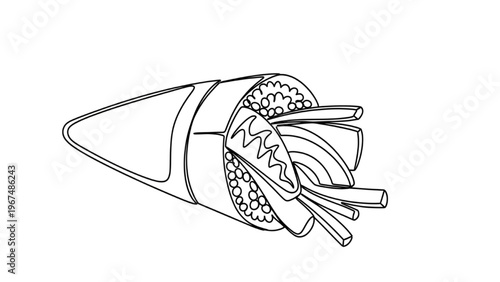 Sushi Day Hand Roll Temaki Line Art – Simple Japanese Street Food Vector Illustration
