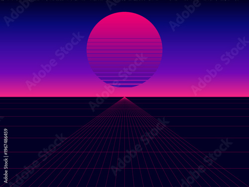 Outrun Sunset Synthwave Neon Landscape Wallpaper Art