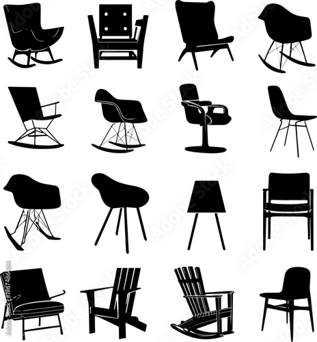 Chair Silhouettes — Black and White Vector Profiles of Classic Furniture Designs